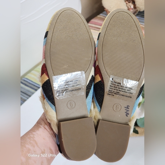 Universal Thread Multicolor Chevron Mules with Faux Fur - Picture 2 of 3